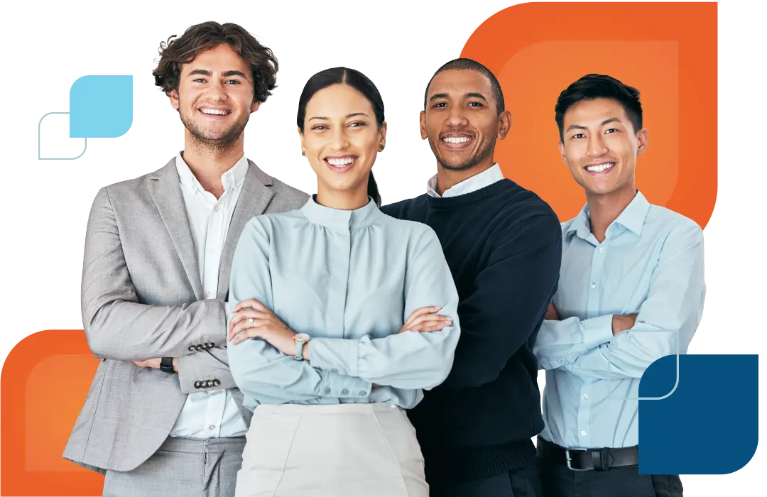 a group of professionals smile at the camera