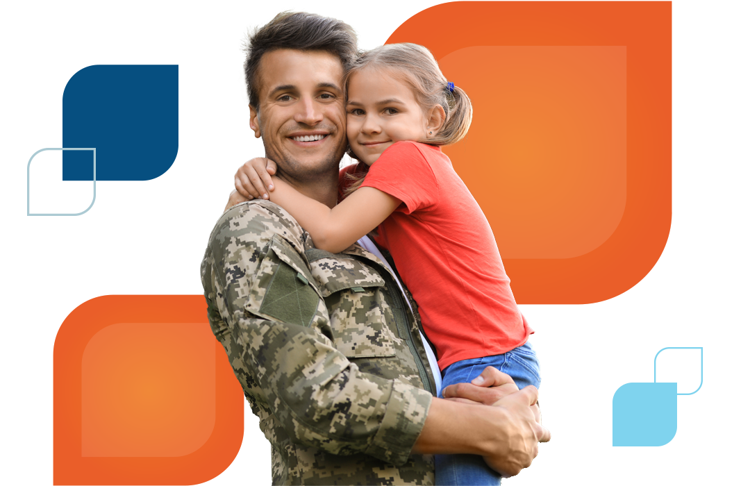 a man in a military uniform holds a child